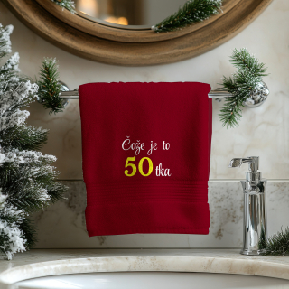 Osuška s výšivkou Čože je to 50tka